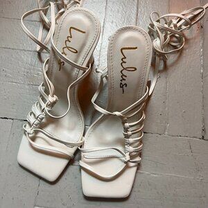 Lulus Zindy White Lace-Up High Heel Sandals